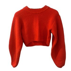 *Urban Outfitters Crop Ribbed Sweater Puff Sleeve Red XS Crewneck Chic Trend